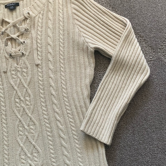 Rhapsody Long Sweater With Lace Up Neckline - Picture 3 of 7